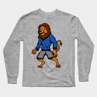 Cute Anthropomorphic Human-like Cartoon Character Lion in Clothes Long Sleeve T-Shirt